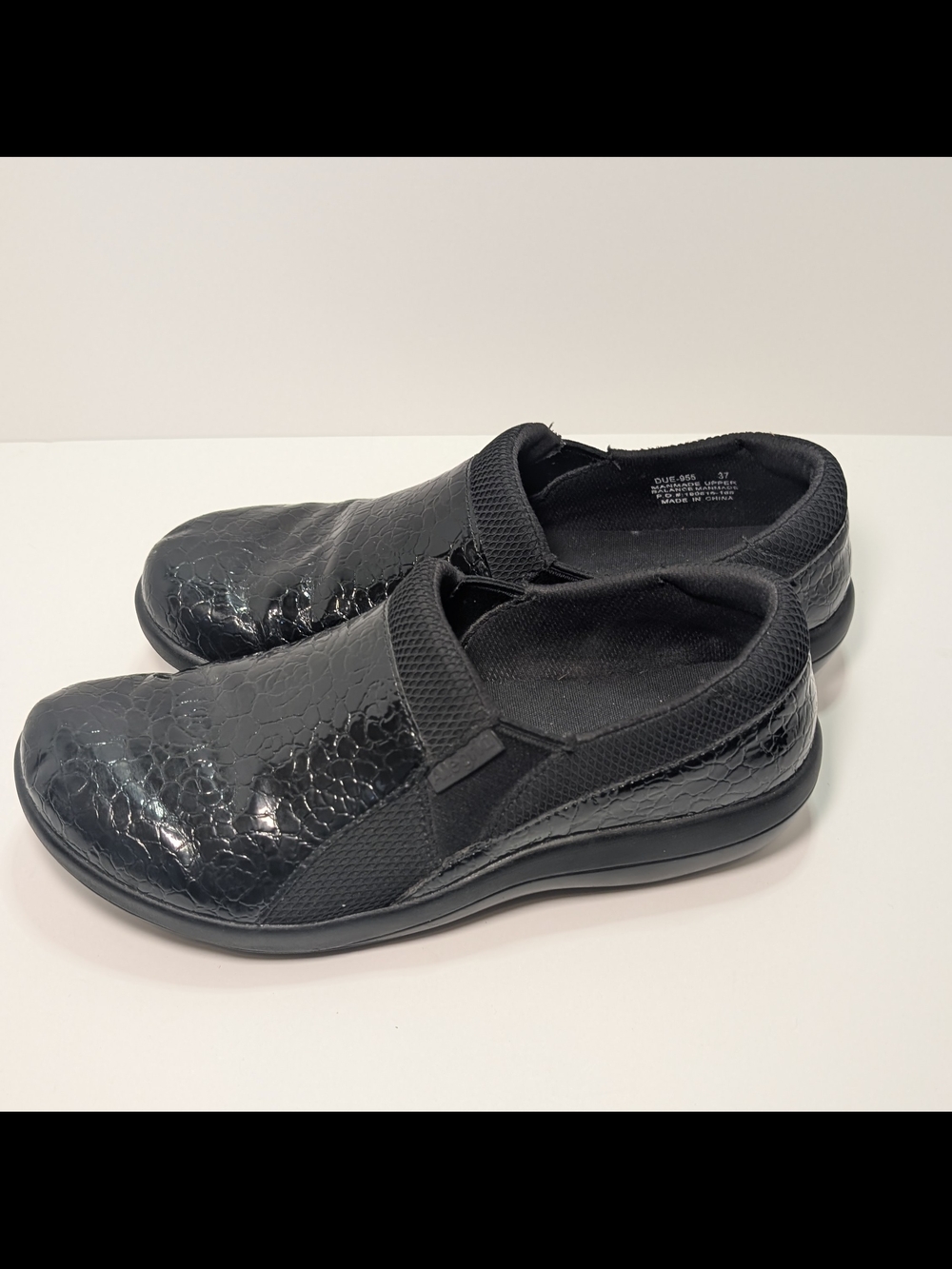 Alegria Duette Flourish Black Patent Slip-On Comfort Shoes - Size 37 (US 7-7.5)
